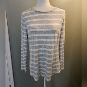 Old Navy Luxe Women's Size Medium M Striped Gray White Long Sleeved Shirt